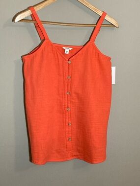 Women’s Coral Button-Front Cotton Tank Top Sz S